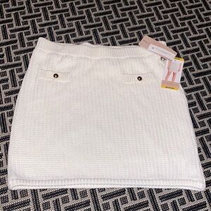 White Knit Mini Skirt with Pocket Detail